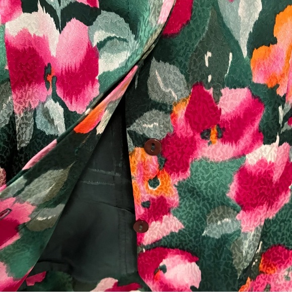 Adrianna Papell Size 12 VTG Two Piece Skirt Top Suit Set 100% Silk Green Floral - Picture 9 of 13